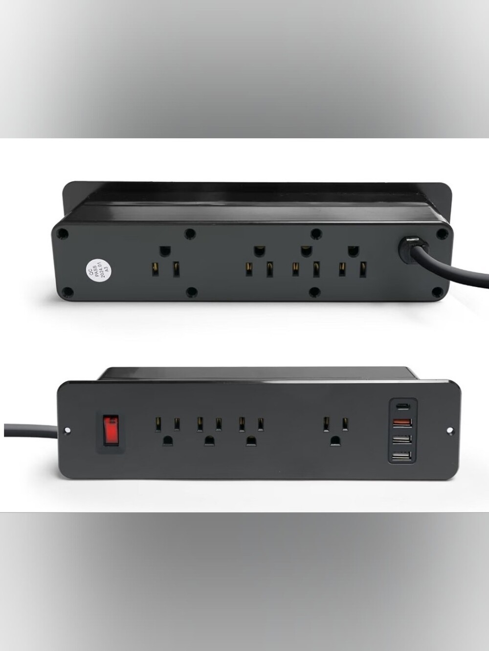 Double Sided Recessed Power Strip, Extension Cord with 8 Outlets and 4 USB Ports